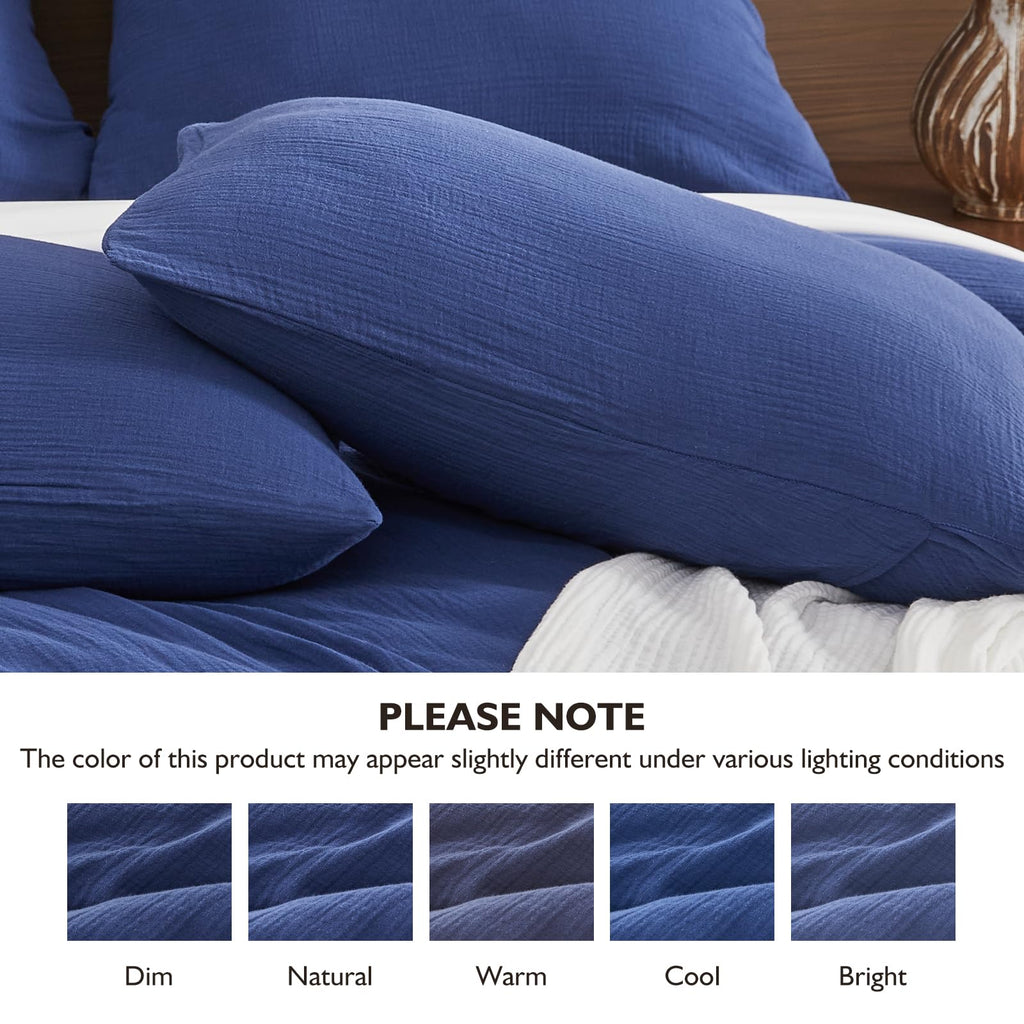 Muslin Cotton Duvet Cover Set Linen Like Navy