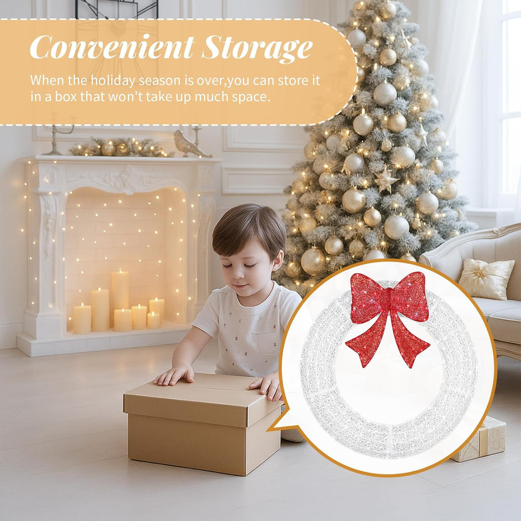 36 in Pre-Lit Outdoor Christmas Wreath, 175 LED Lights, White/Red