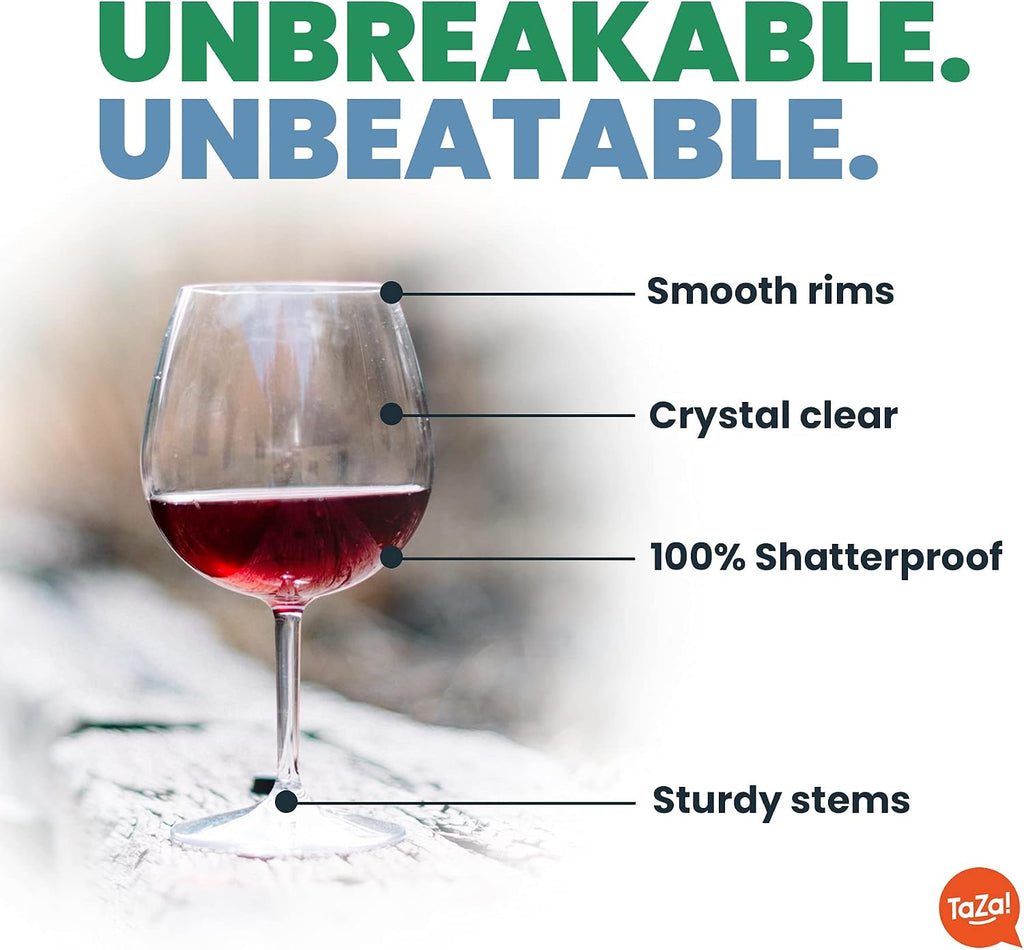 Unbreakable Red Wine Glasses with Stem 22oz Set of 4, Shatterproof Tritan Plastic Stemmed Outdoor Glasses, Reusable &