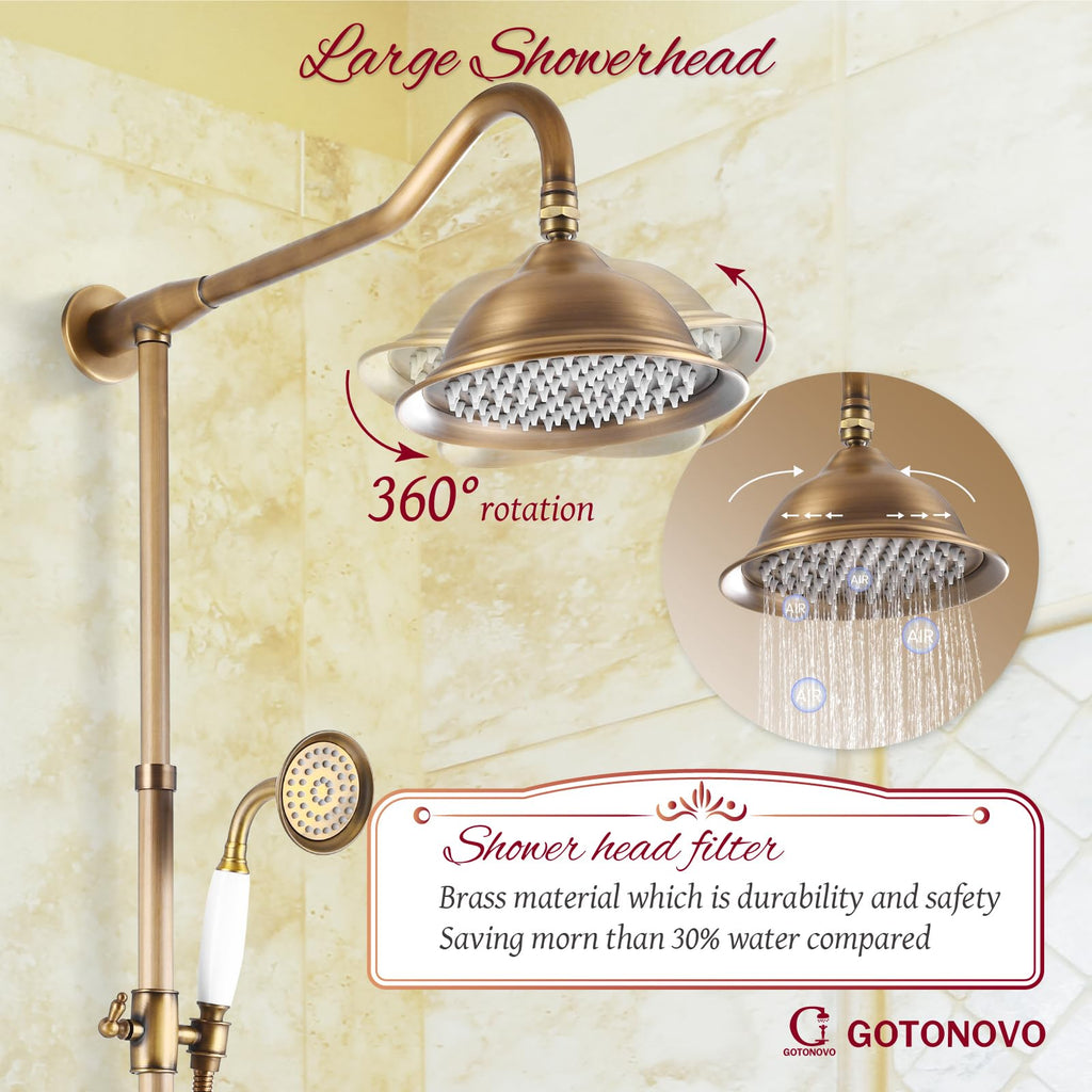 Exposed Shower System Kit with Tub Spout Vintage,Antique Brass