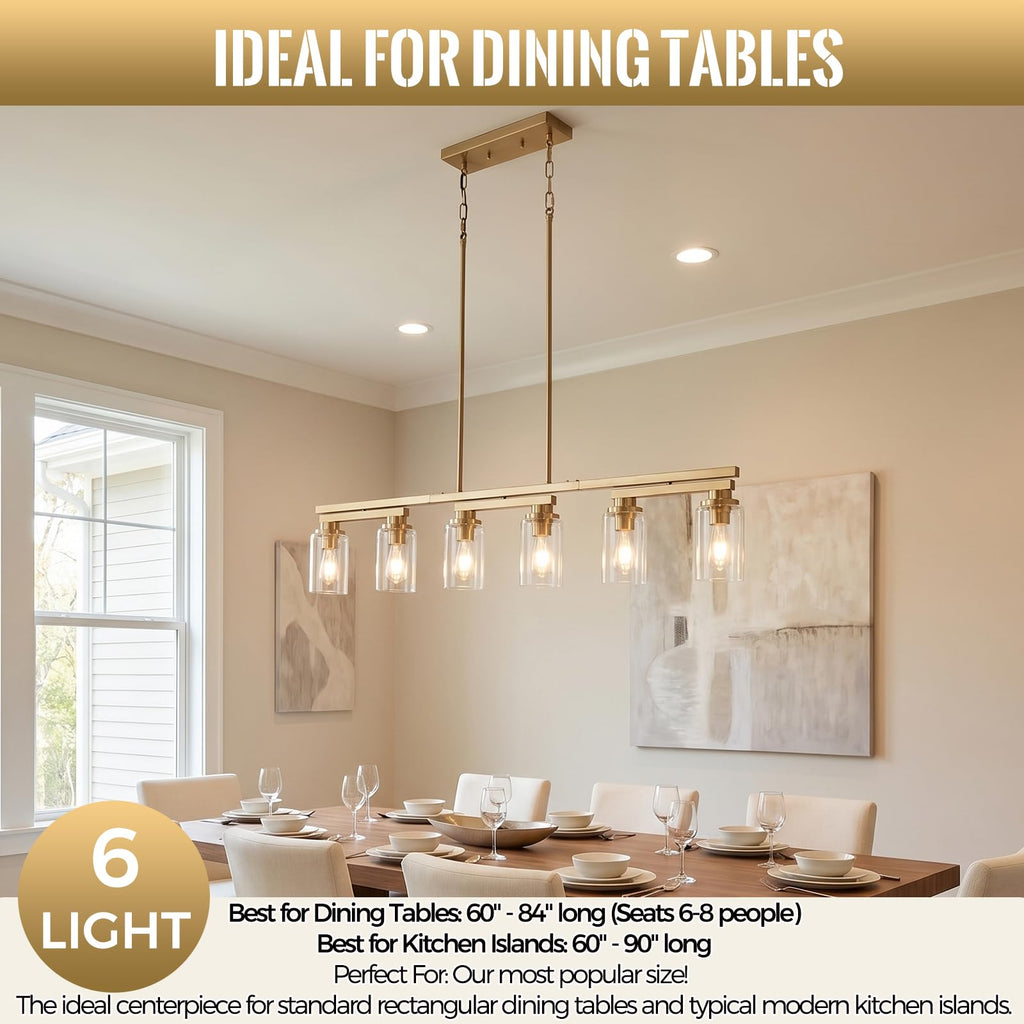 Brushed Gold Linear Chandelier,43.3" Dining Room Light Fixture