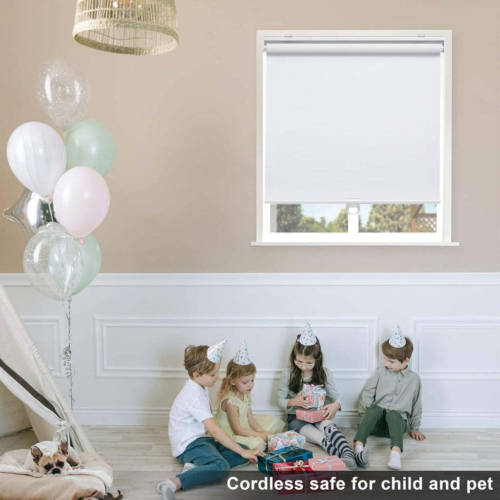 Blackout Cordless Roller Shades Blinds, White | Blackout Fabric UV Thermal Insulated,Spring System For Windows