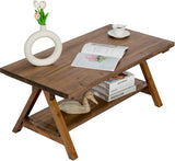 Solid Wood Coffee Table - 42.5” Firwood Farmhouse Rustic Wooden Coffee Tables, Solid Firwood Rectangle Coffee Table