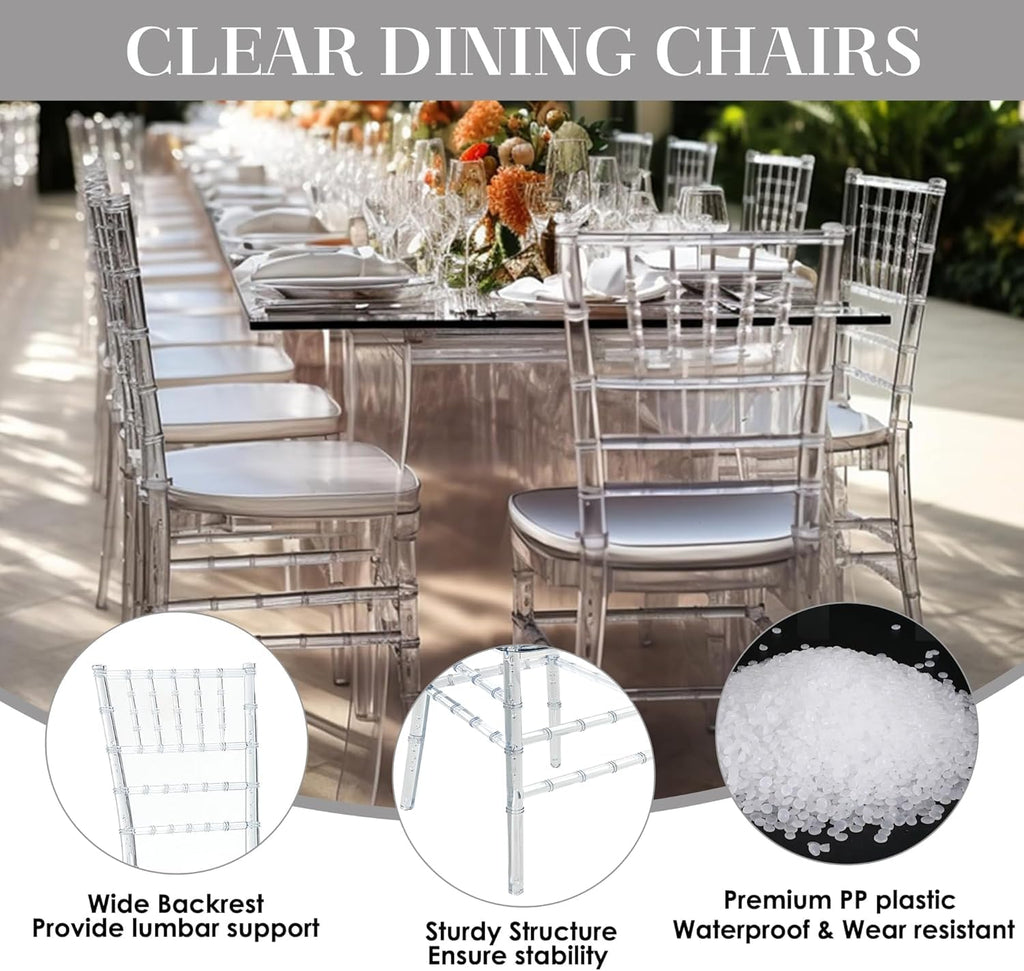 Clear Acrylic Ballroom Chairs, Modern Dining Chair Set of 12, Accent Event Ghost Chairs for Wedding Party Event