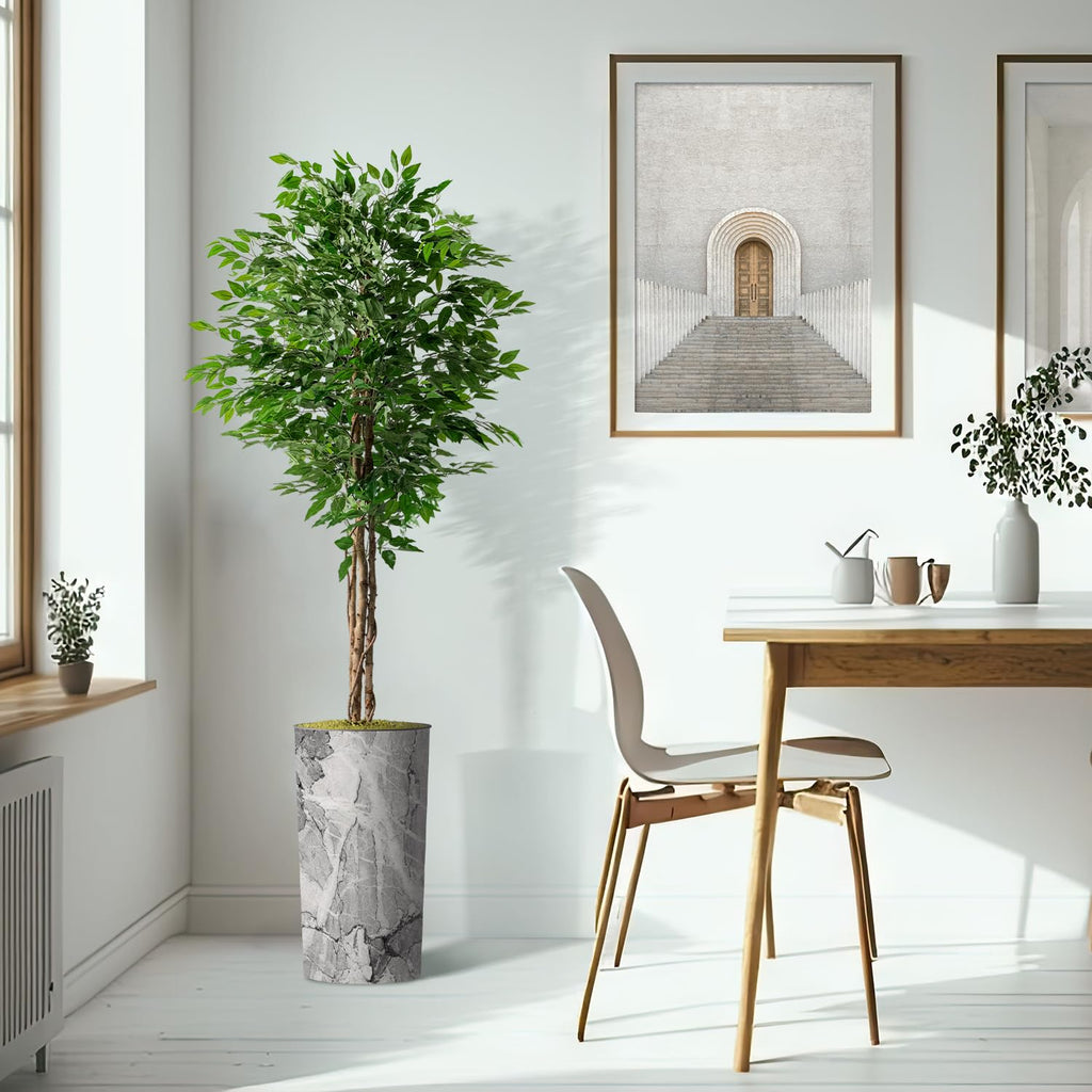 Artificial Tree in Modern Planter, Fake Ficus Silk Tree for Indoor and Outdoor Home Decoration - 75" Overall Tall