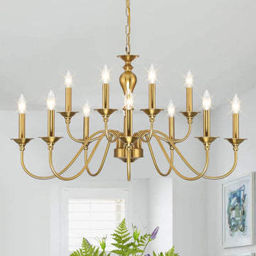 12 Light Gold Farmhouse Chandeliers for Dining Room Light Fixtures Over Table,Industrial Candle Hanging Chandelier for Living Room Foyer Staircase Bedroom Kitchen Island Restaurants A109-B0DHZR2X9D