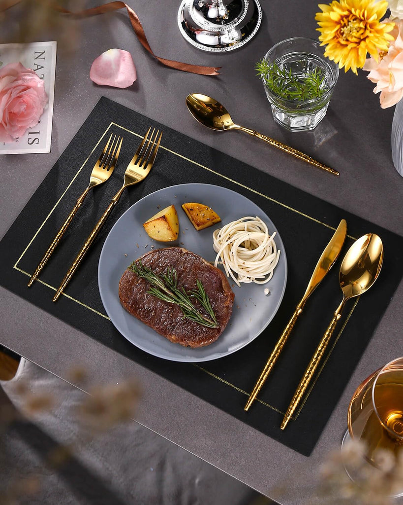20-Piece Hammered Gold Silverware Set,18/10 Stainless Steel Forging Heavy Duty Cutlery Set for 4, Luxury Unique