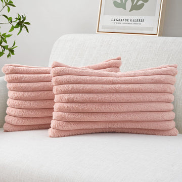 Faux Fur Lumbar Throw Pillow Covers 12x20 Set of 2 Blush Pink