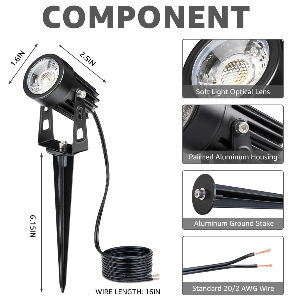 3W Low Voltage Landscape Lighting Spot Lights with Connectors 8Pack