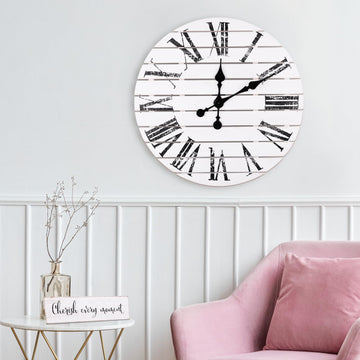 Large Farmhouse Wall Clock - 24 inch Round Shiplap Farmhouse Style Clock Bundled with Decorative Reversible Wooden
