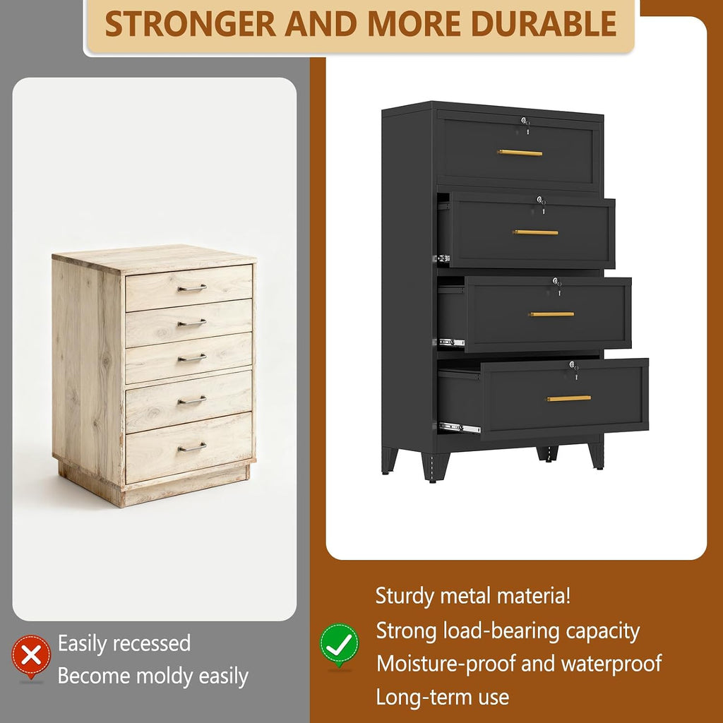 4 Drawer Metal File Cabinet with Lock,Lateral Filing Storage Cabinets,Steel Wide File Organization for