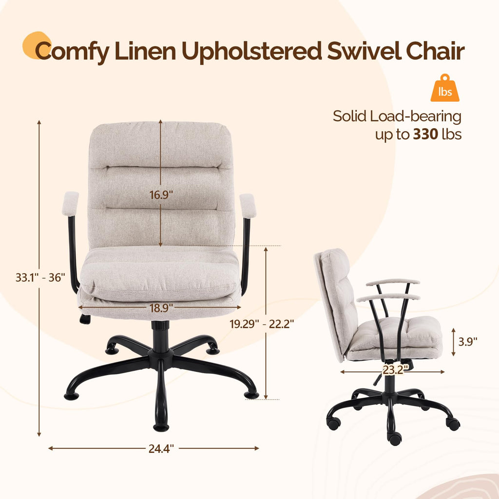 Comfortable Office Desk Chairs with/No Wheels, Dual-Base, Removable Armrests, Adjustable Comfy Swivel Computer Task Nail