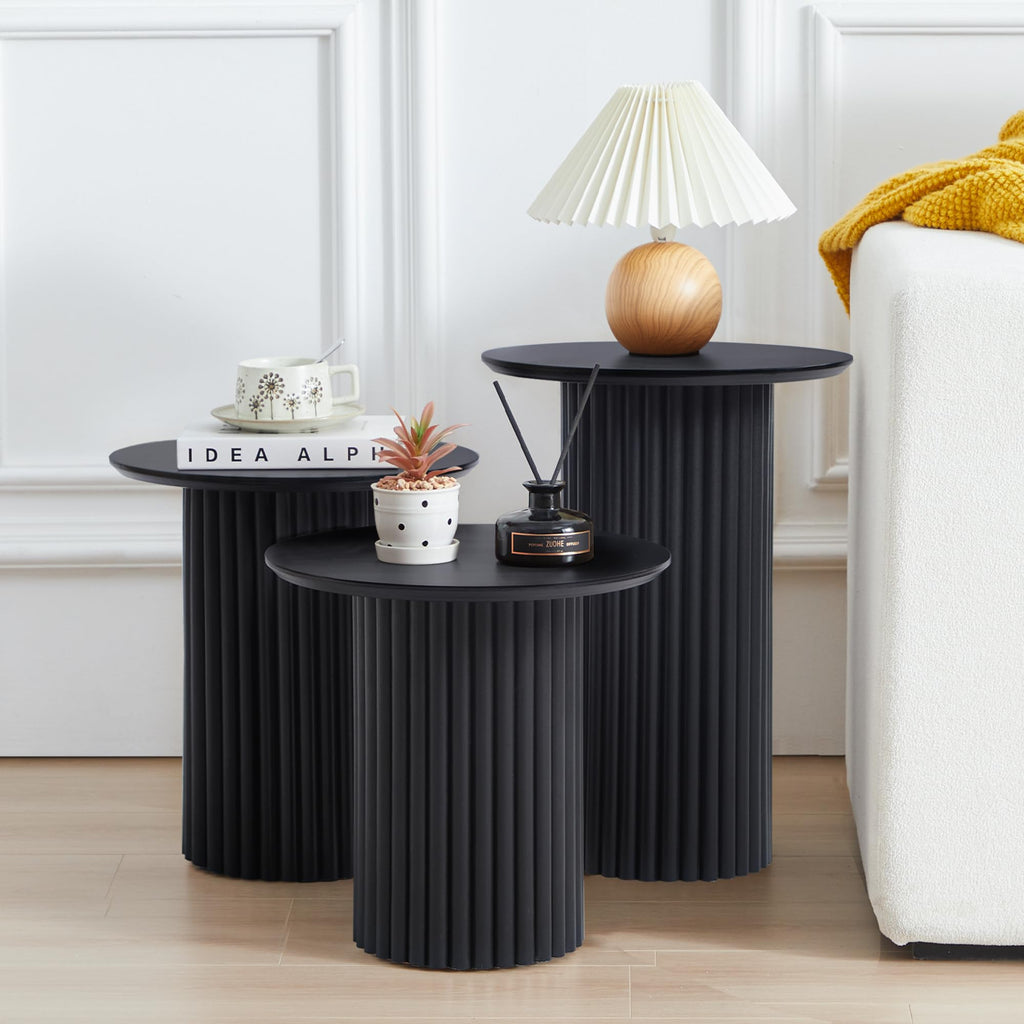 Black Round Nesting Coffee Set of 3