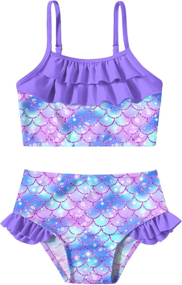 Little Girls 2 Piece Mermaid Bikini Set Ruffle Bathing Swimsuit