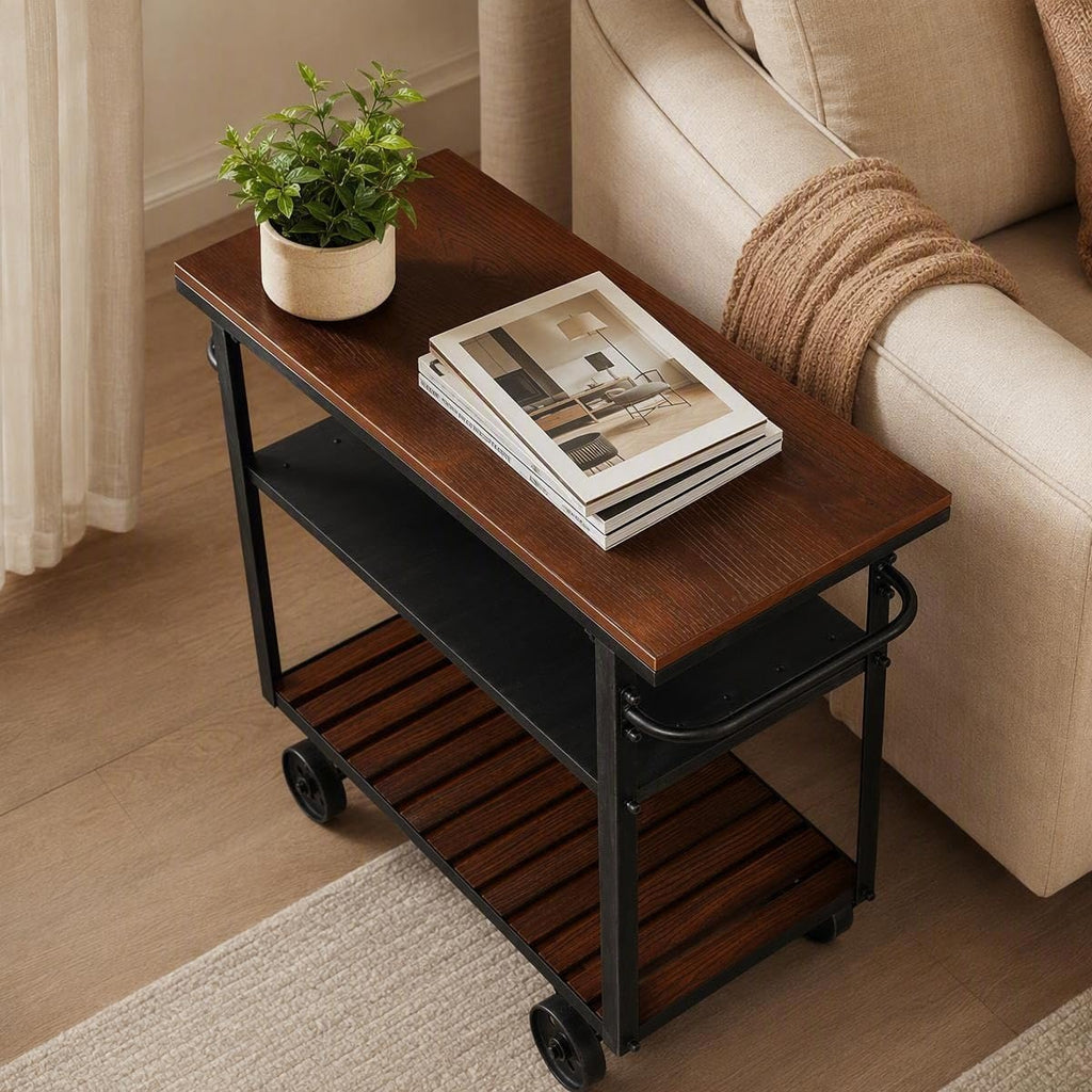 Rolling Bar Cart with Handle [3 Tier] Home Kitchen Microwave Cart Island On Wheels, Mobile Serving Cart Beverage