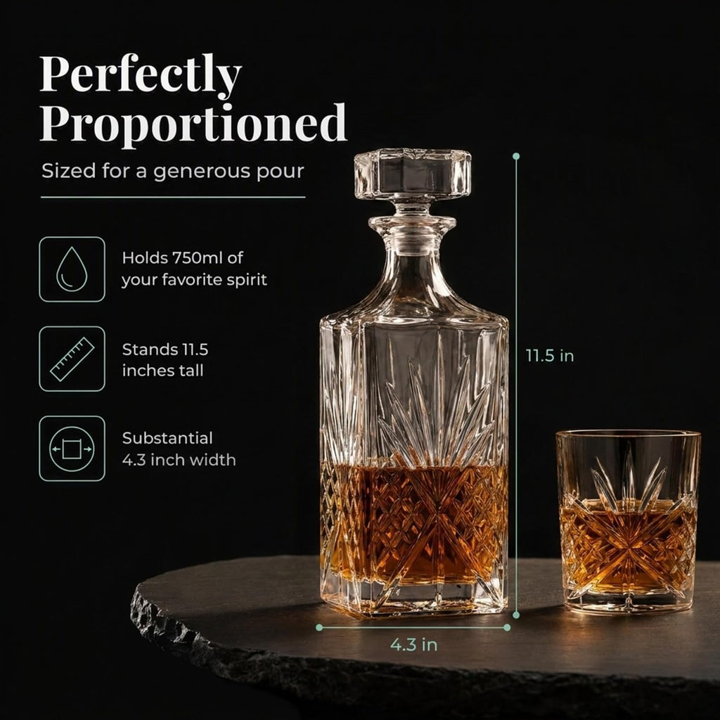 Whiskey Decanter Set with 2 Old Fashioned Whisky Glasses for Liquor Scotch Bourbon or Wine - Irish Cut