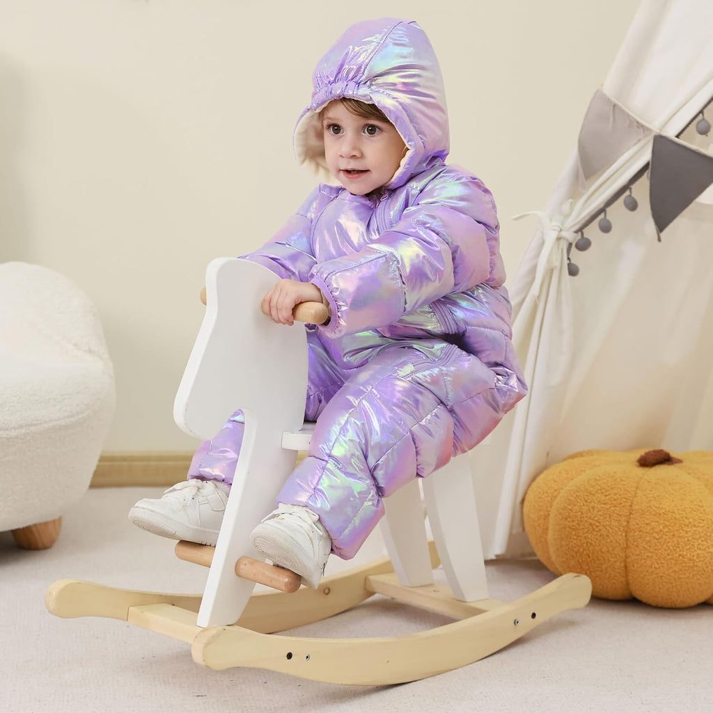 Baby Double Zipper Footed Hooded Fleece Lined Snowsuit