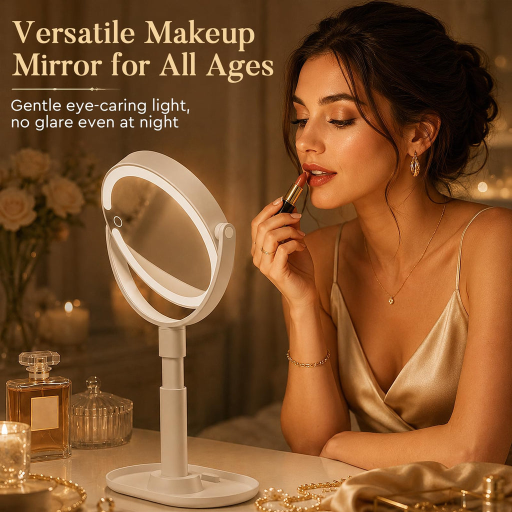 Makeup Mirror with Lights, 20X Magnifying Mirrors, Height Adjustable, Vanity Mirror with Lights Rechargeable 3 Color