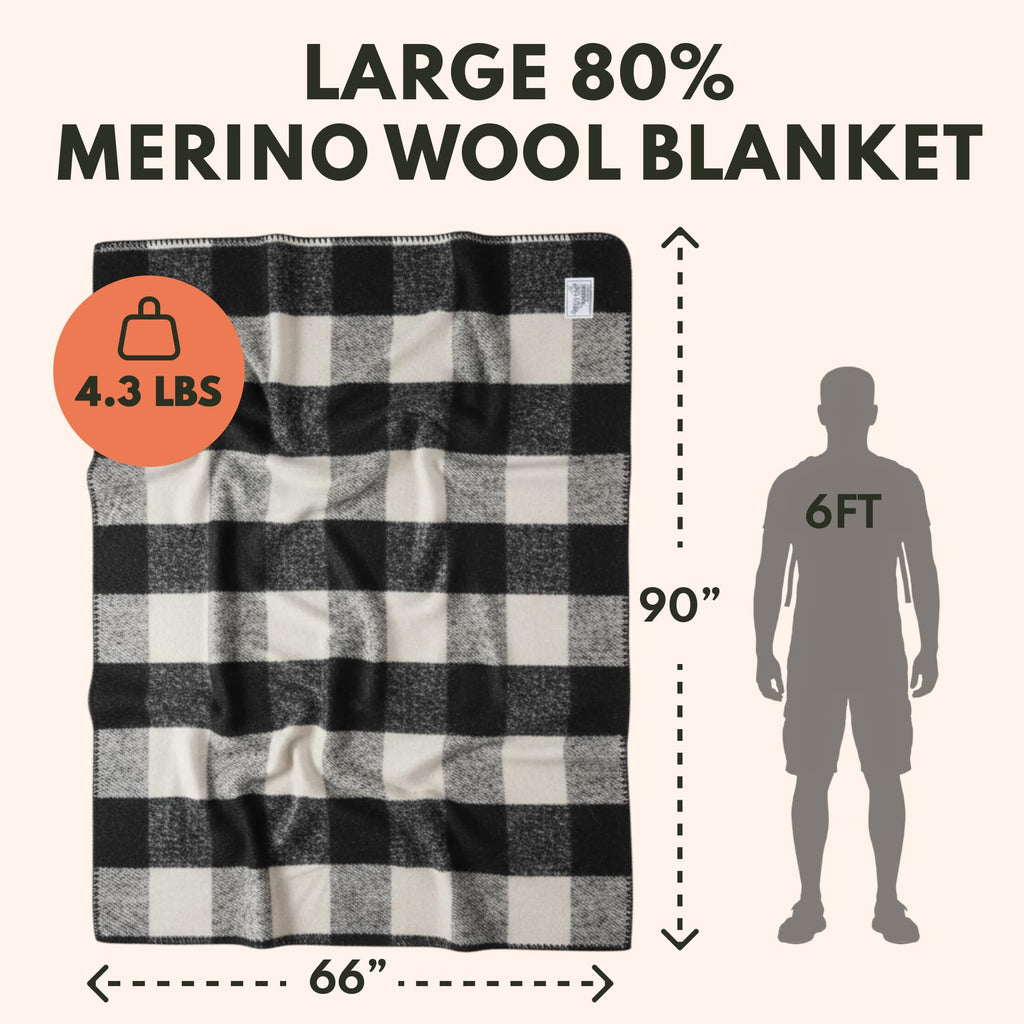 Mammoth Merino Wool Blanket, Fall Camping Blanket, 66"x90" Granite