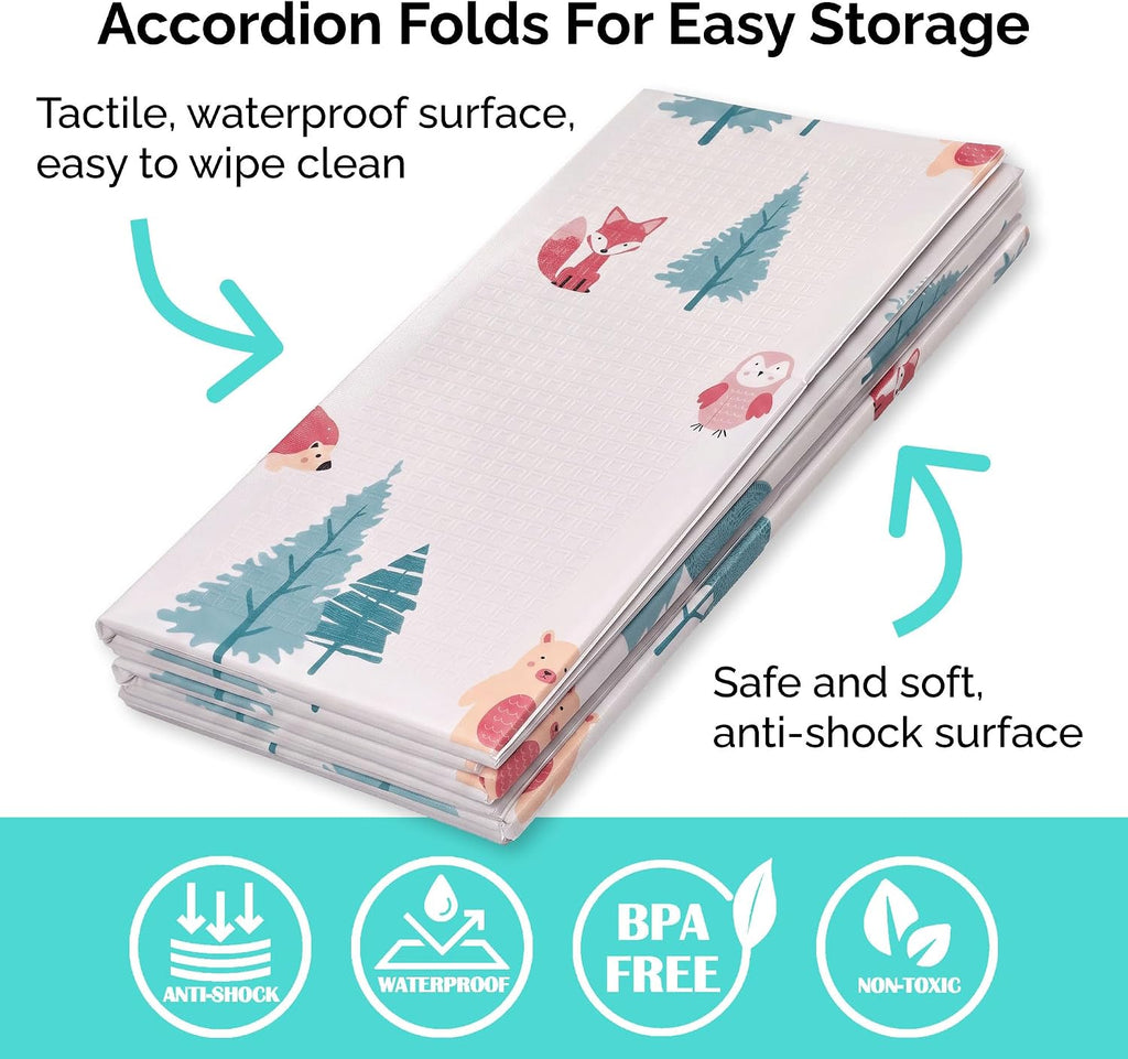 Foldable Foam Play Mat - Large Waterproof Baby & Toddler Activity Floor Mat, Double-Sided 70 x 59 Inch Play Surface