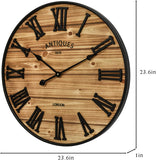 24 Inch Farmhouse Wall Clock - Antique Rustic Wood Finish, Silent Battery-Operated Timepiece with Stylish Decor