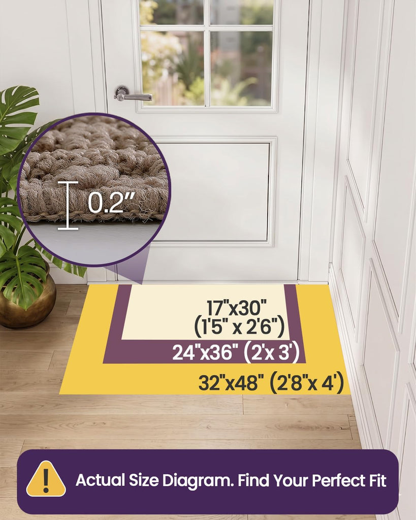 Washable Door Mat Indoor Entrance 24x36, Entryway Doormats, Beige | Low Profile, Dirt-Trapping & Absorbent, Non Slip