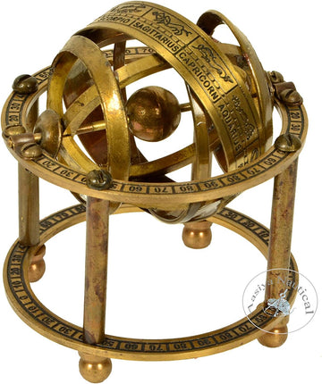 Brass Armillary Sphere with Stand - 9 cm High Steampunk Pirate Vintage Decoration