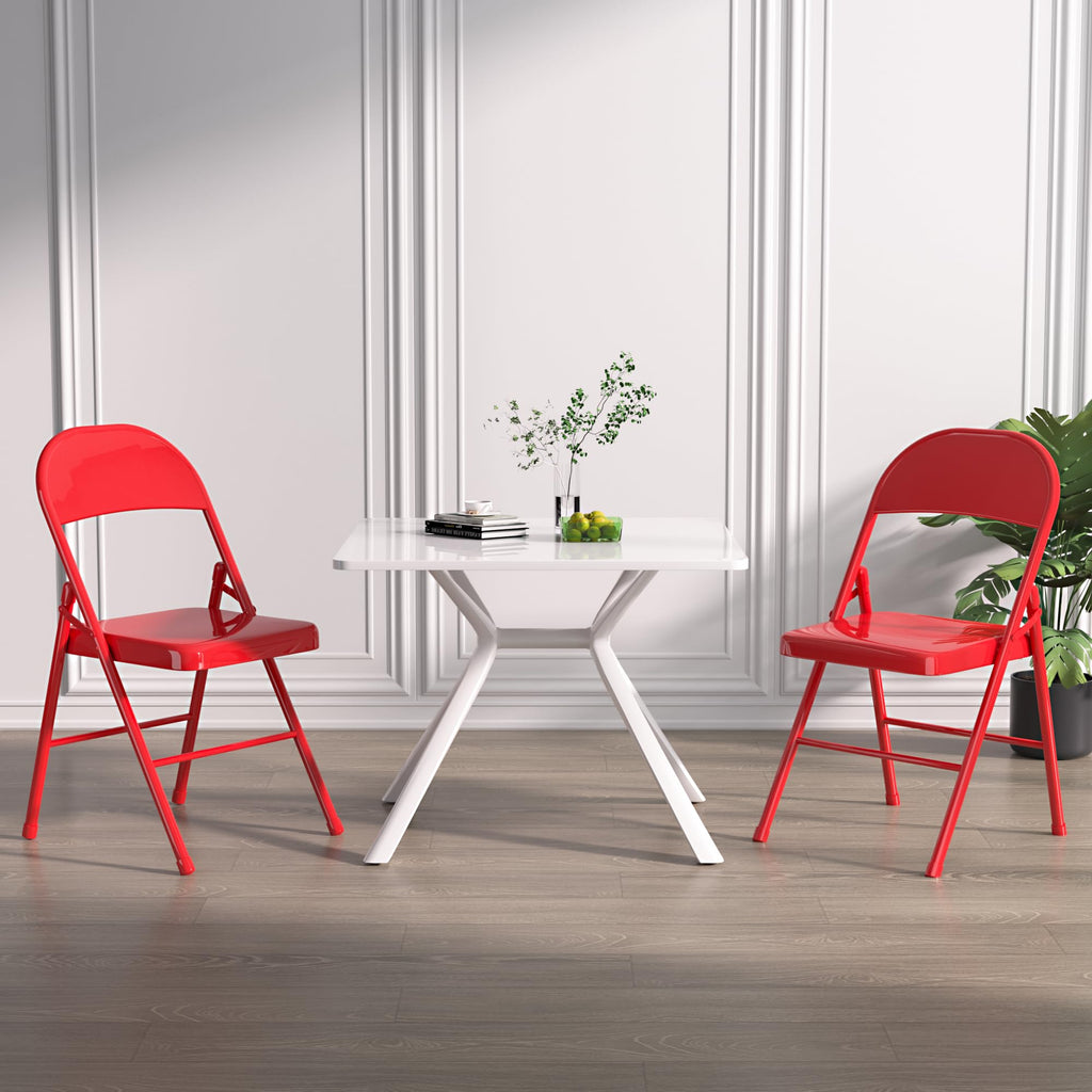8 Packs Metal Folding Chairs, Stackable Steel Seat with Triple Braced & Double Hinged Back, Red, 8 Pack