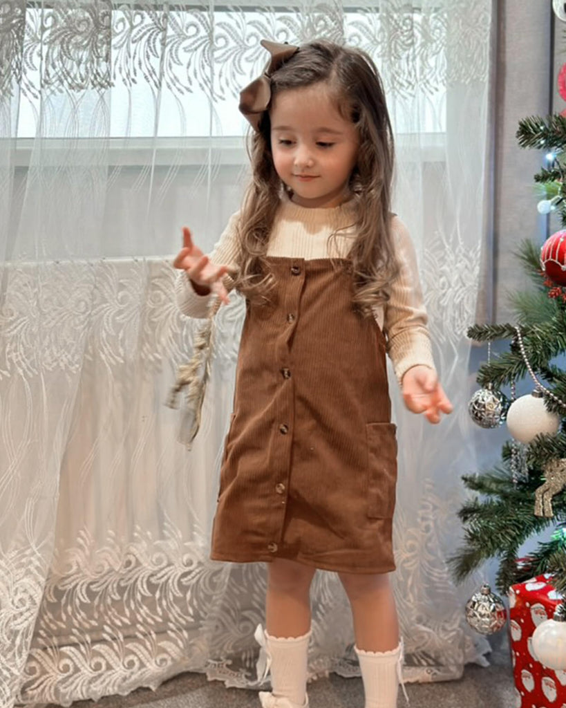 Toddler Little Girl Fall Outfits Corduroy Overall Dress Set