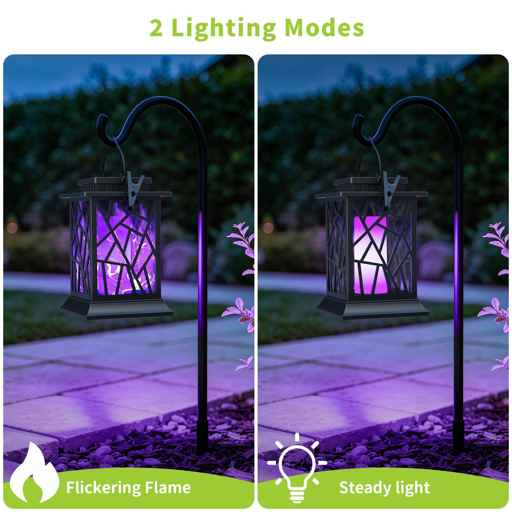 Solar Lanterns Outdoor Waterproof, Flickering Flame Hanging Solar Lights