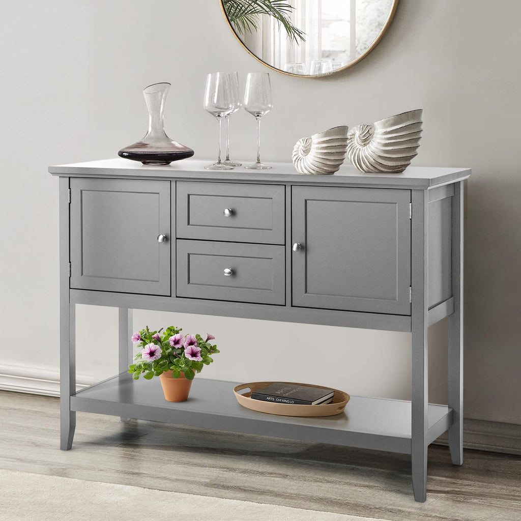 Buffet Sideboard, Solid Wood Storage Cabinet Console Cabinet with 2 Drawers & Shelf, Credenza Buffet Server Cupboard