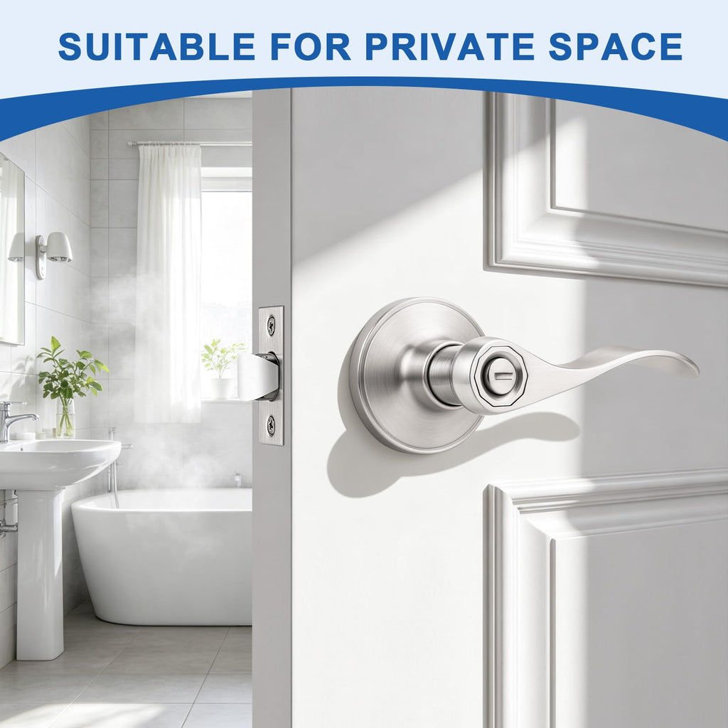 10 Pack Brushed Satin Nickel Door Lever Privacy Door Handles, Zinc Alloy Door Handle Interior, Keyless Lock