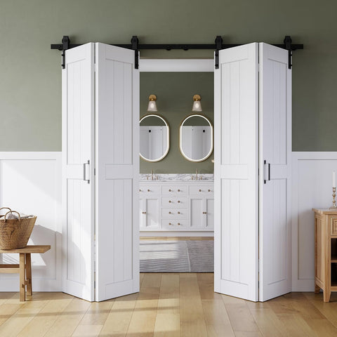 Bifold Barn Door 60" x 84", MDF Bi-Fold Sliding Closet Doors with Hardware Kit Included, Pre-Finishe