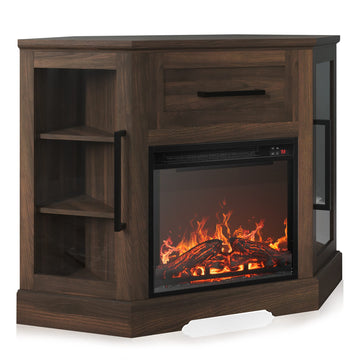Dale 43" Corner TV Stand with 18" Electric Fireplace - Dark Walnut