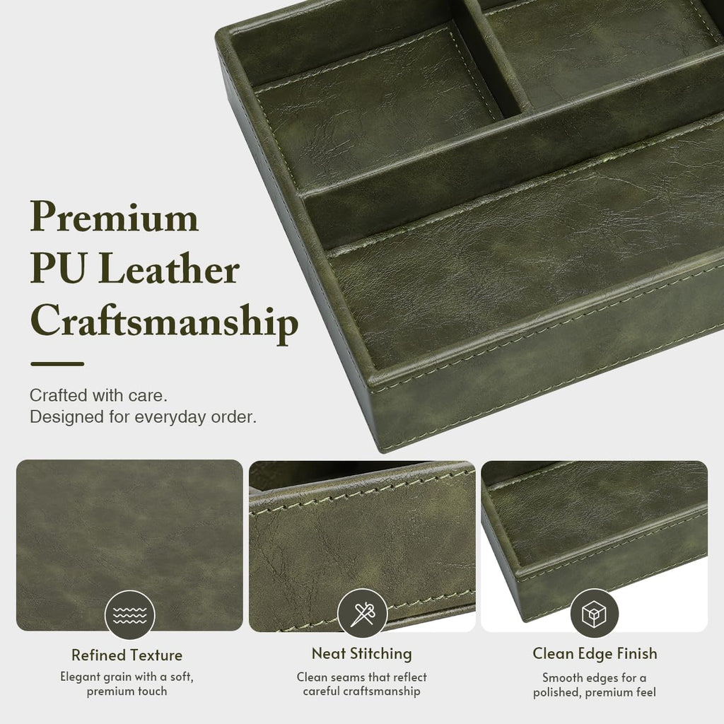 Valet Tray for Men, Leather Tray EDC Desk Organizer, Olive Green