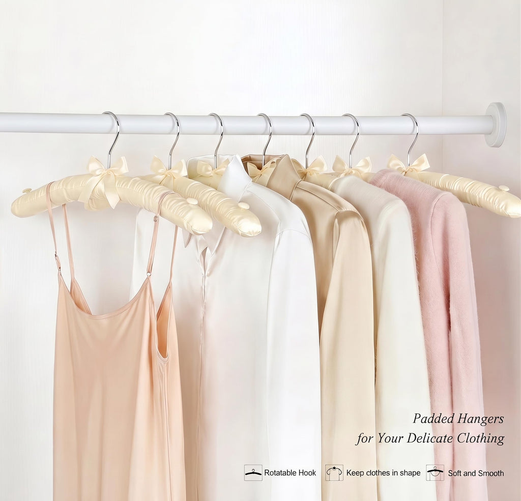 Padded Hangers for Women Clothing, 15 Inch Satin Hangers with Shoulder Buckles, Thick Foam Padding for Sweaters