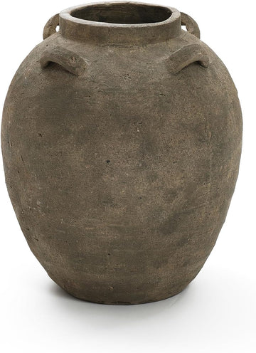 LuxenHome Rustic Ceramic Flower Vase,15 Inch Tall Brown Terracotta Vases | Terracotta Cauldron Vase Decor, Large