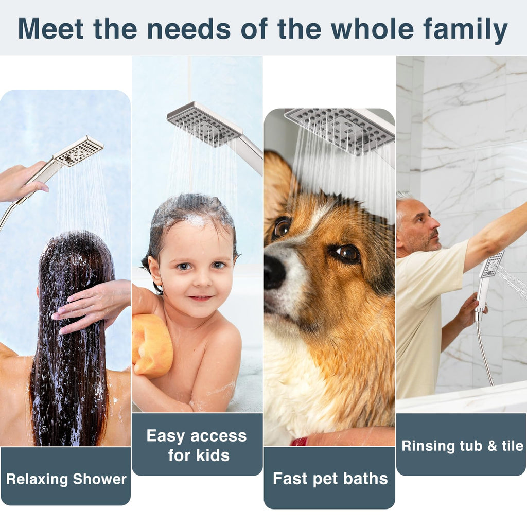 Handheld Shower Head Set High Pressure Hand Held Showerhead with 60 Inch Flexible Shower Hose and Adjustable Shower