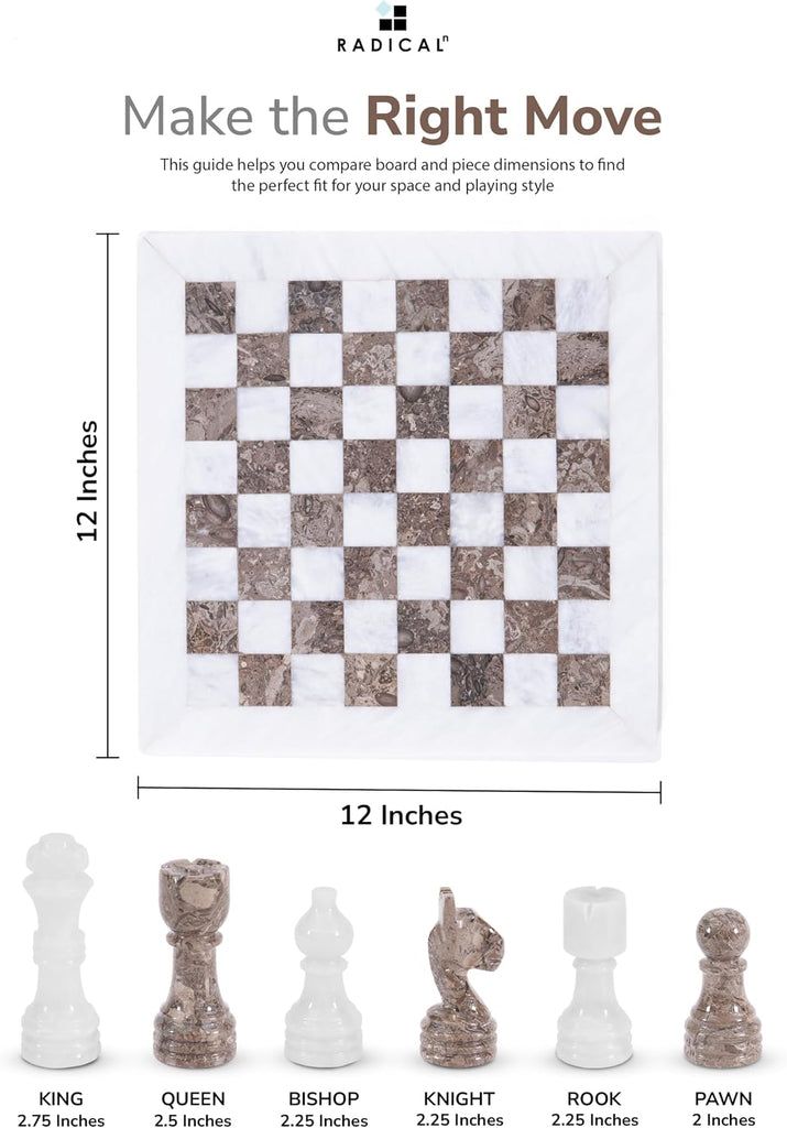 Marble Chess Set 12" Luxury Board Game & Chess Sets for Adults - Set of 32
