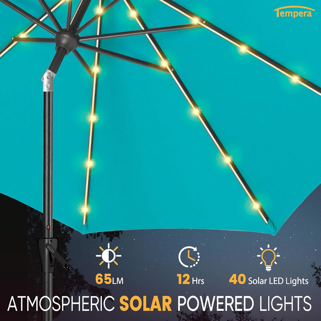 Solar Patio Umbrella 40 LED Lighted Outdoor Umbrella Table Market Umbrella with Push Button Tilt and Crank