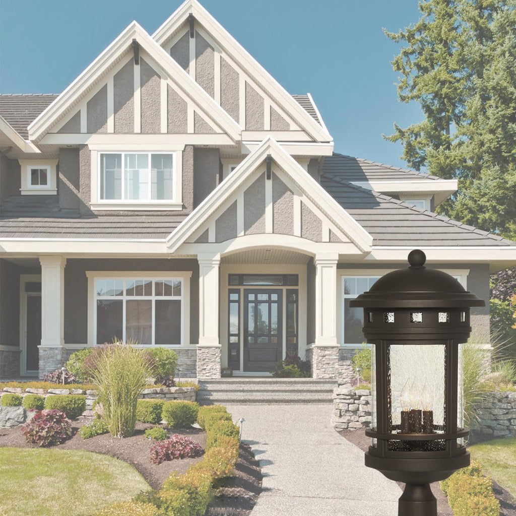 3-Light Sedona Outdoor Post Lantern, 23 Inch Exterior Lighting Fixture, Oil Rubbed Bronze