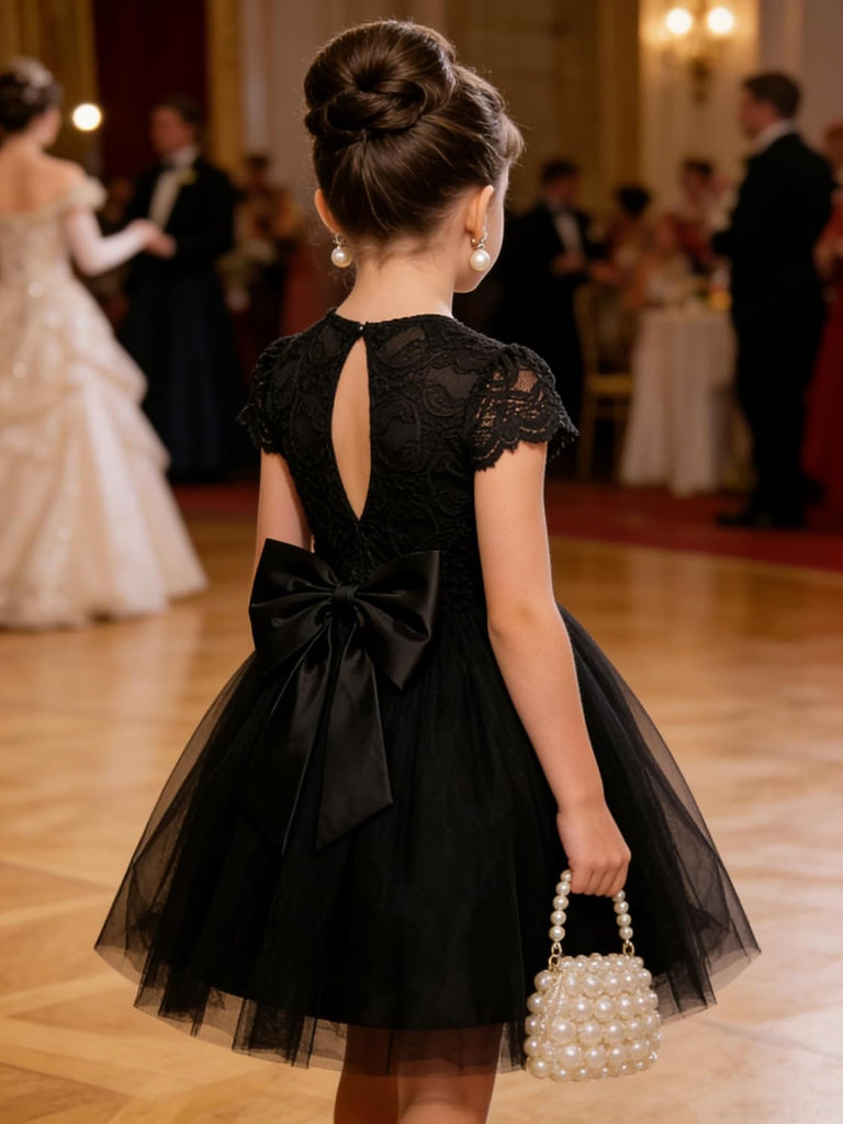 Flower Girl Dress Big Bow Kids Lace Tulle Princess Wedding Gown