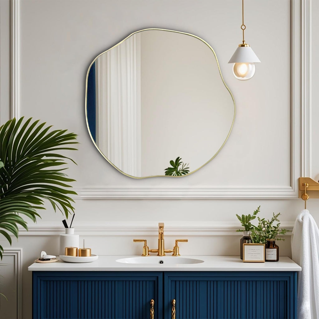 25" Irregular Round Wall Mirrors, Scalloped Frameless Mirror