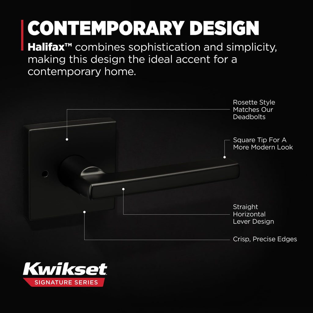 Halifax Interior Privacy Door Handle with Lock, Door Lever , Matte Black Reversible Keyless Push Button Lock Door