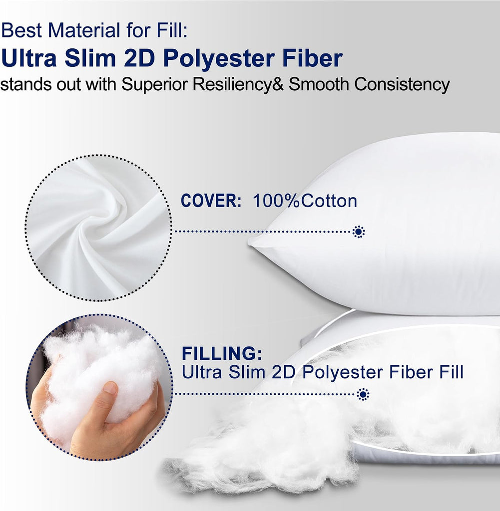 12x20 Pillow Inserts ()- 100% Cotton Covering Down Alternative Throw Pillows White for Couch Bed Sofa - Set of 2
