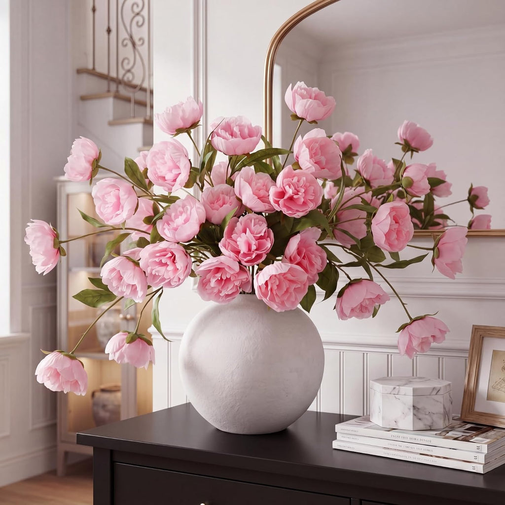 Artificial Peony Flowers, 27" Peony Branches for Vase,Light Pink - Set of 8