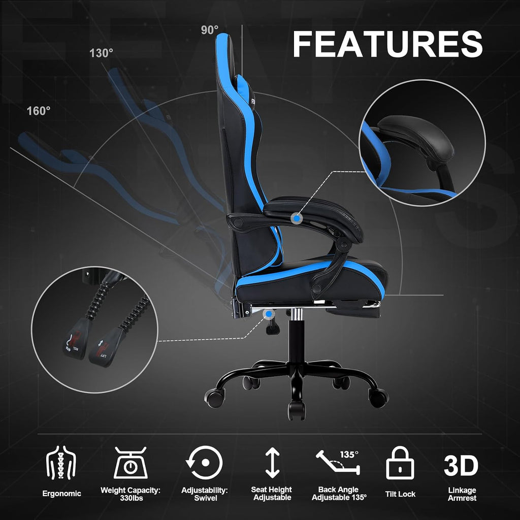 Gaming Chair for Adults, Big and Tall 300LBS Heavy Duty Office Chair with Footrest, Ergonomic High Back Lumbar