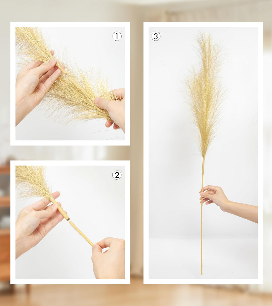 9 Pcs 45" Tall Pampas Grass Gold Decor, Long Stem Artificial Flower Floor Vase Large Faux Floral Pompas Fake Plants