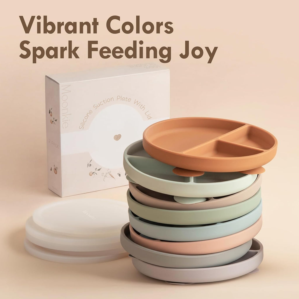 Suction Plates for Baby | 100% Silicone BPA-Free Baby Plates with Lids and Food Cover | Divided Design | Microwave