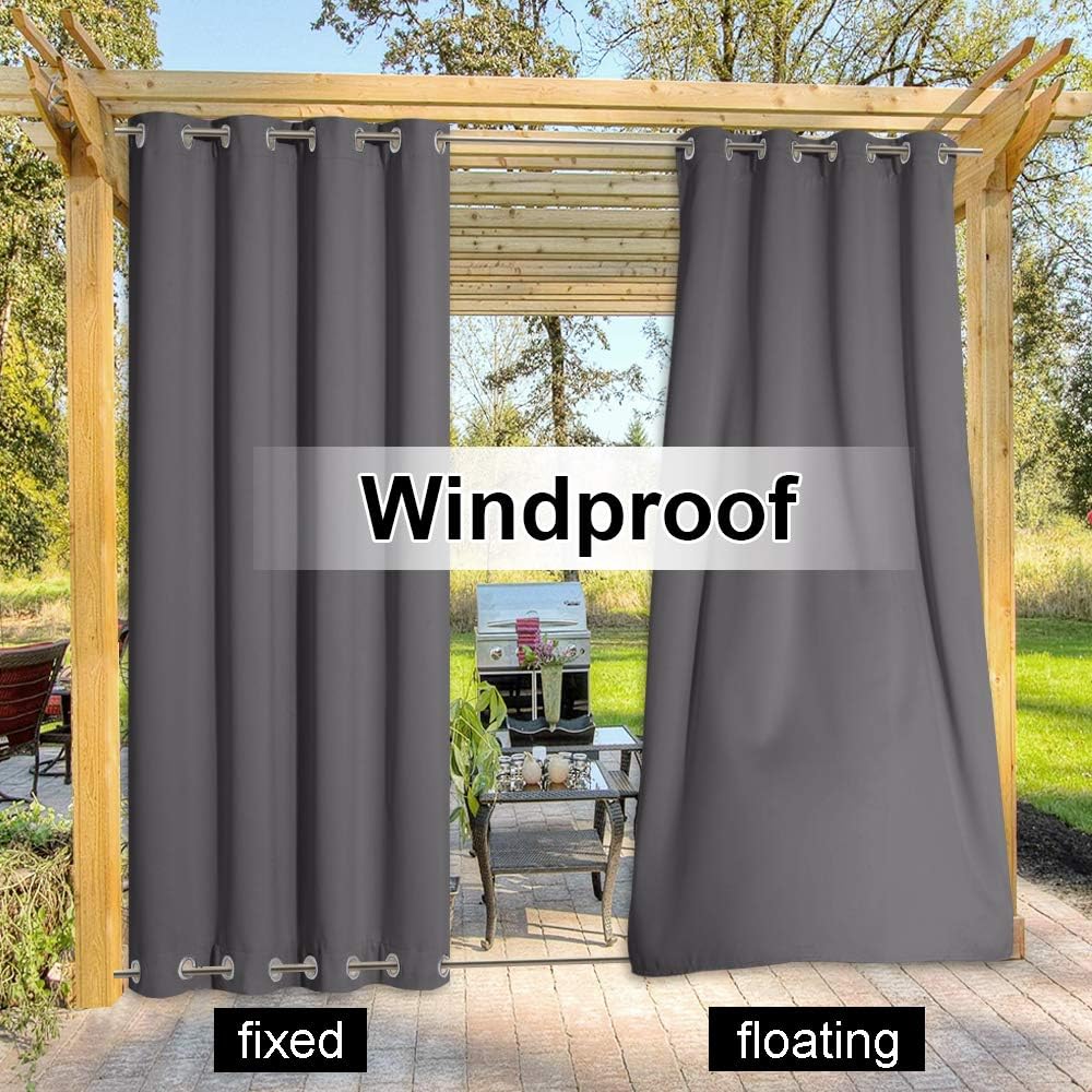 Outdoor Curtain Waterproof 108" Length, Windproof Thermal Insulated Rustproof Top and Bottom Grommet Fixed Blackout